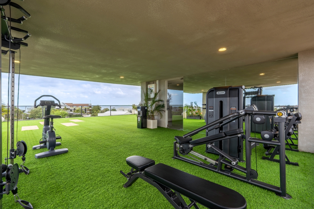 sunny muse common area for gym and yoga at rooftop